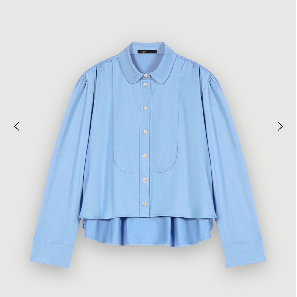 Maje Cinema Cropped Blue Button Down Shirt - Picture 8 of 17